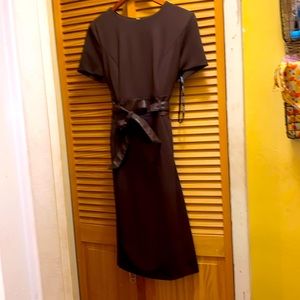 Calvin Klein Solid Faux-Leather Tie-Waist Sheath Dress